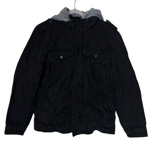 Levi's Jacket Mens Small Black Military Canvas Hooded Sherpa Lined Full Zip